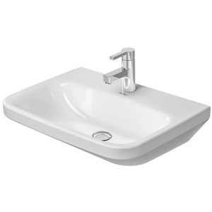 Weißer Duravit DuraStyle Waschtisch, 60 cm, mit Armatur, ohne Überlauf und einem Hahnloch.