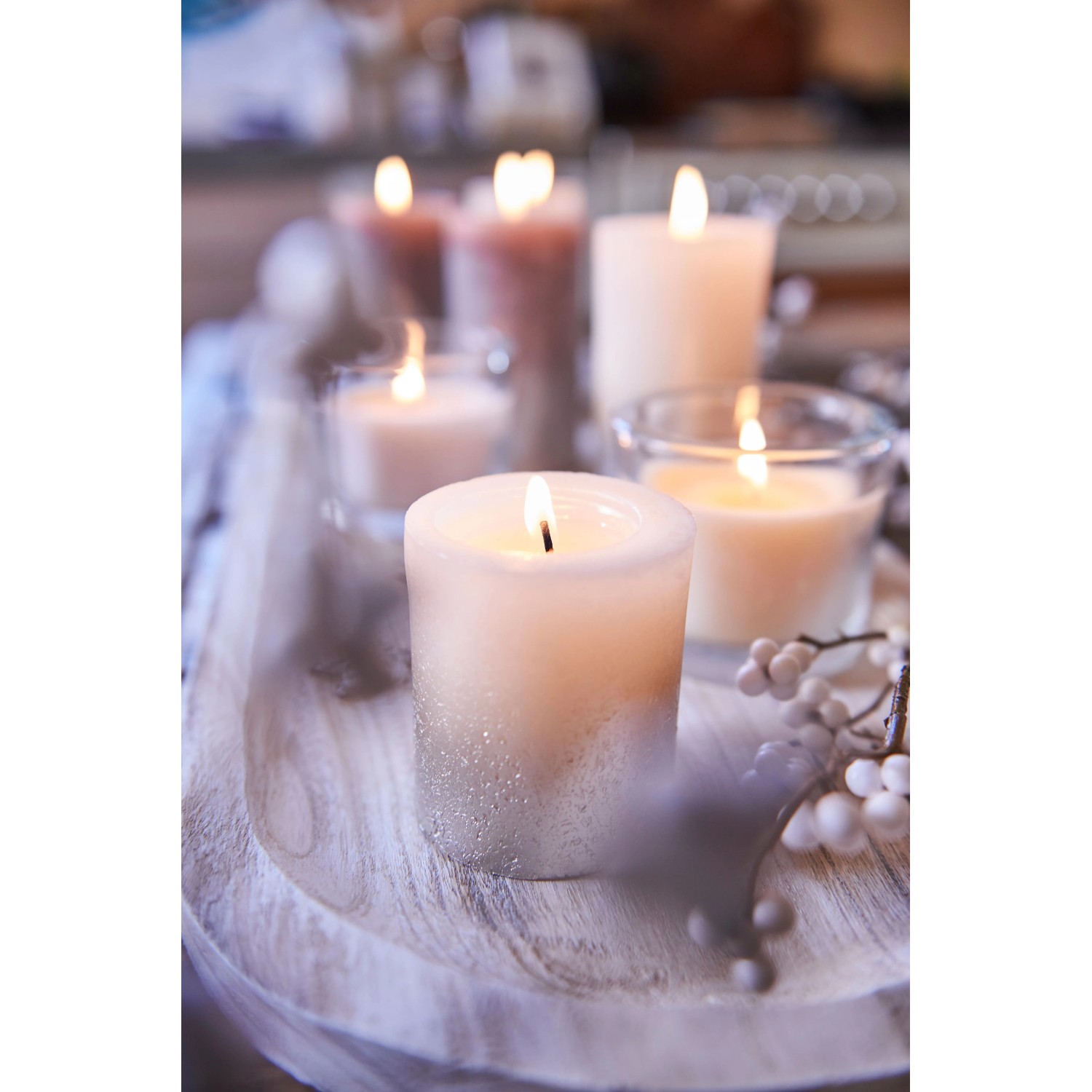 CANDLE metallic Stumpenkerze weiß