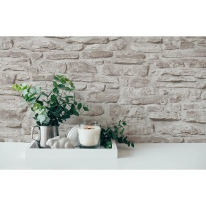 A.S. Création Vliestapete in Greige mit Naturstein Optik. Dekorative Tapete für Wohnräume.