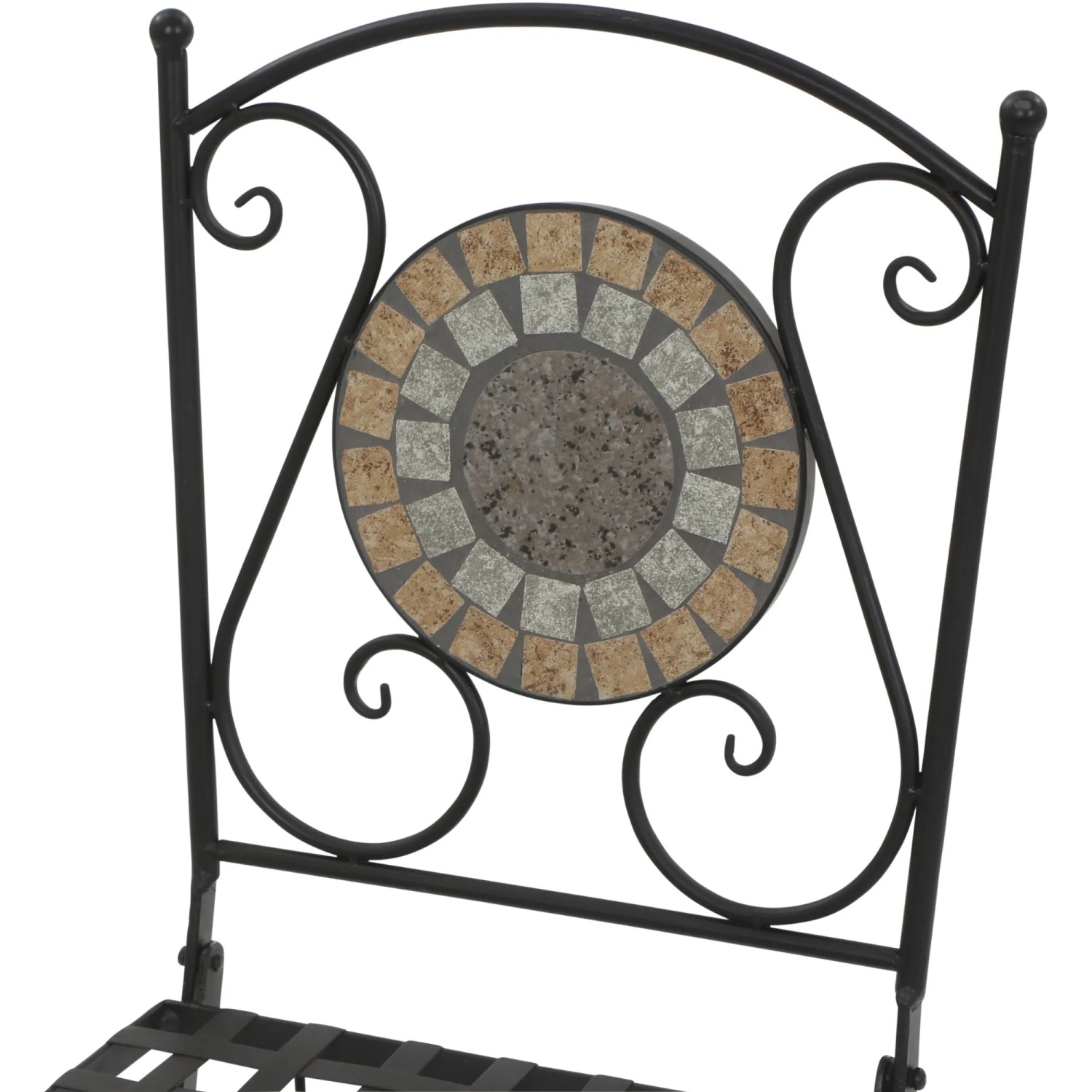 Detailansicht: Schwarzer Siena Garden Klappsessel Prato mit Mosaik-Rückenlehne.