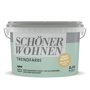 Eimer Schöner Wohnen Trendfarbe Spa, matte, cremige Wandfarbe für Innen, 2,5 l.