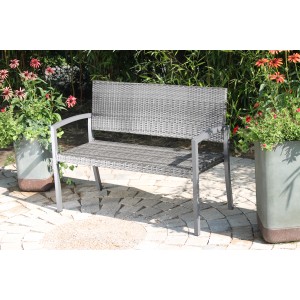 Dunkelgraue 2-Sitzer Gartenbank Sanremo aus Polyrattan und Aluminium, 87x116x60 cm.