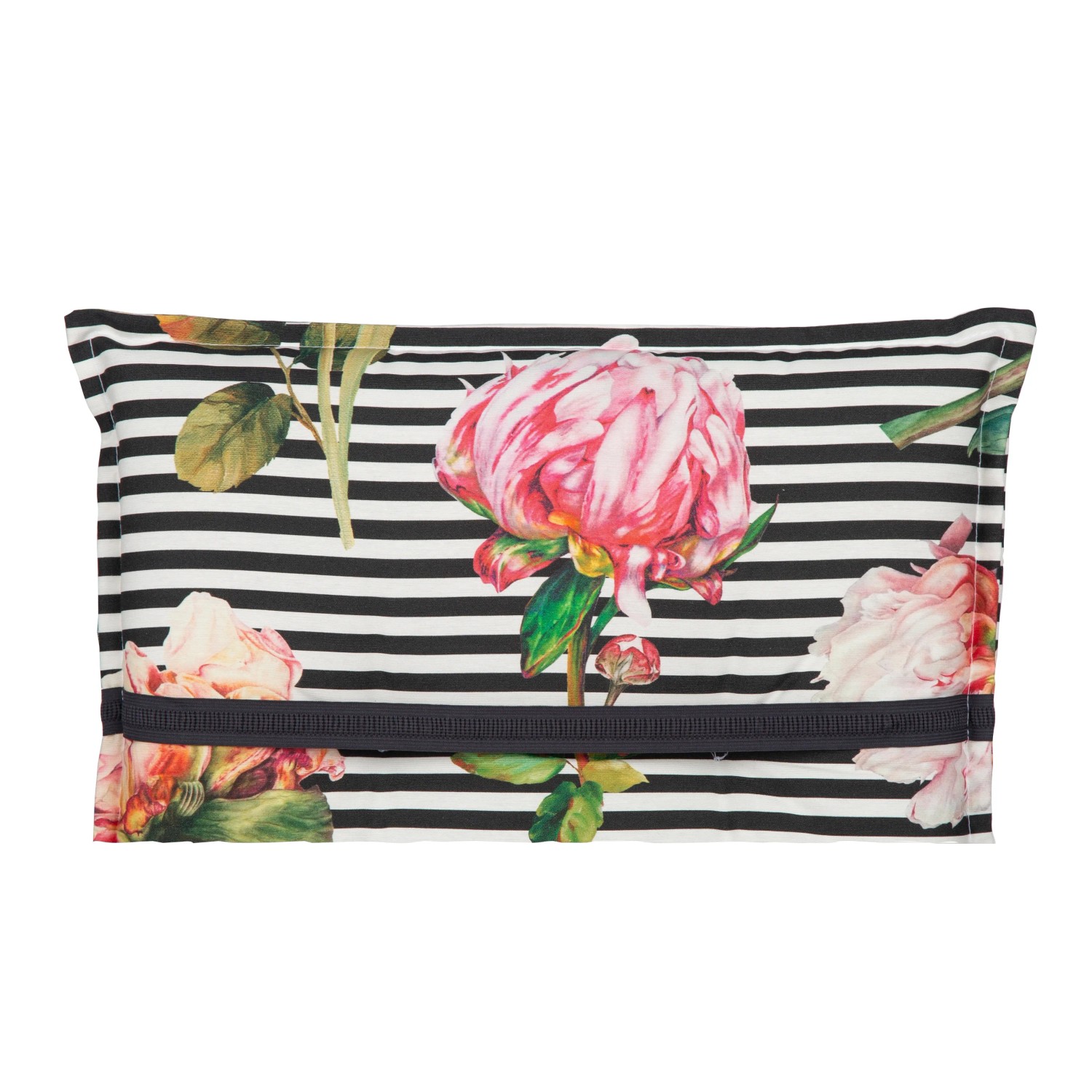 Beo Sitzauflage Toronto 4er Set für Niedriglehner, schwarz-weiß mit Blumenmuster.