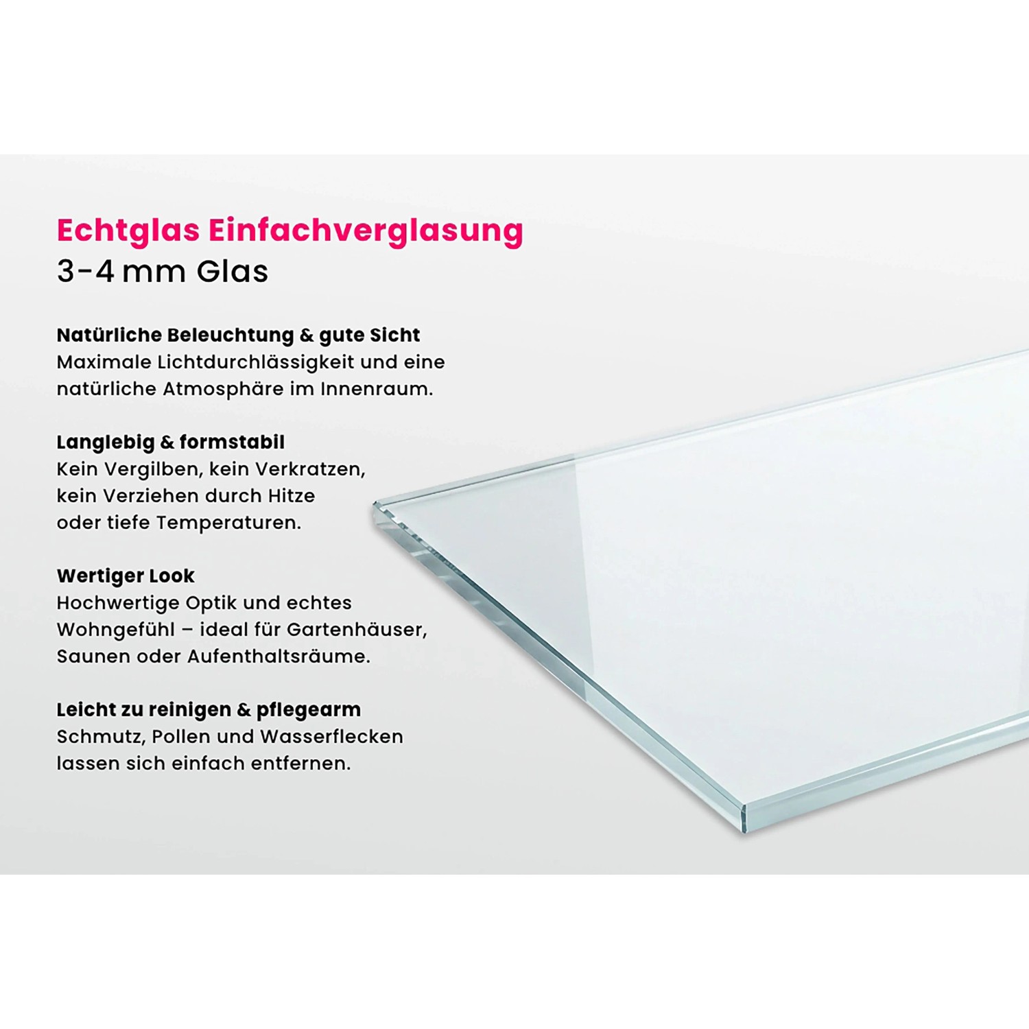 Detailaufnahme der Echtglas-Verglasung für Alpholz Gartenhaus Maria-28.