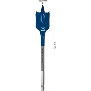 Bosch Expert Selfcut Flachfräsbohrer, Ø 25 mm, für Holz. Blauer Bohrer mit Sechskantschaft.