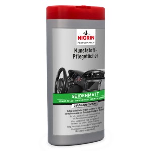 Nigrin Pflegetücher Seidenmatt, 30 Stück für die Autopflege. Reinigt, pflegt und schützt Kunststoffoberflächen.