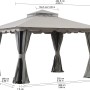 Grauer Sunjoy Pavillon Stoj Stoff, 336x402 cm, mit Vorhängen und Maßen.