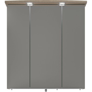 Pelipal Spiegelschrank Quickset 313 Sanremo Eiche, 65 cm breit, mit drei Türen und Beleuchtung.