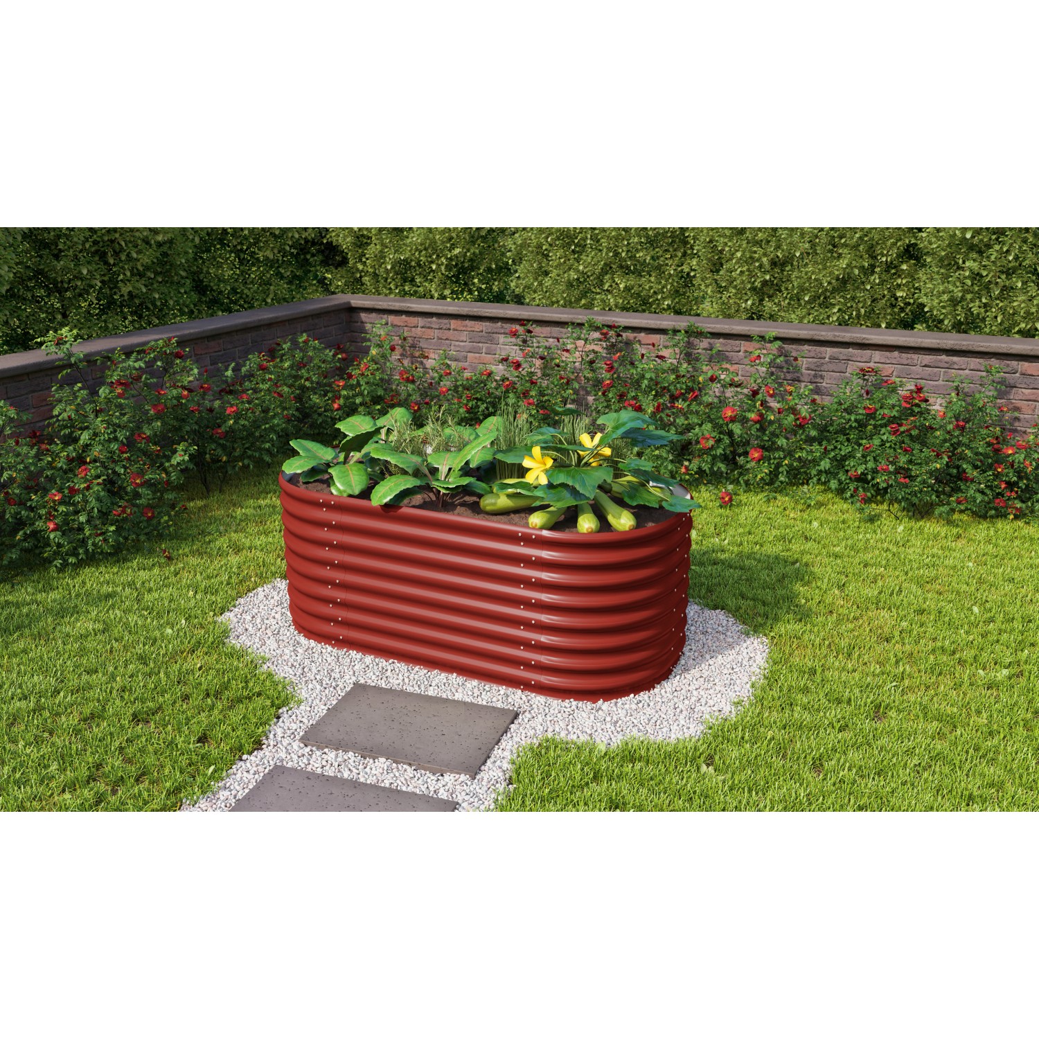 Vitavia Hochbeet 630 Vita Basic Rubin, Metallbeet im Garten mit Bepflanzung.