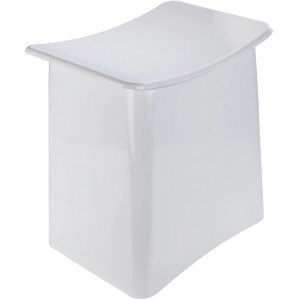 Weißer Wenko Badhocker Wing mit Wäschekorb aus ABS-Kunststoff, Sitzfläche gepolstert.