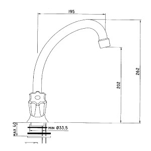 Technische Zeichnung: Sanitop-Wingenroth Zweigriff-Küchenarmatur Standard Plus Niederdruck mit Maßen.