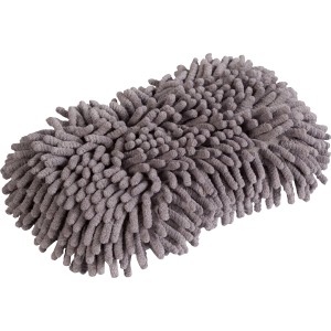 Grauer OBI 2-in-1 Microfaserschwamm für die Autopflege mit Chenille- und Glattfaserseite.