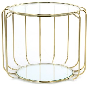 Kayoom Beistelltisch Shirley Gold, Ø 40 cm, mit Glasablagen und goldenem Metallgestell.