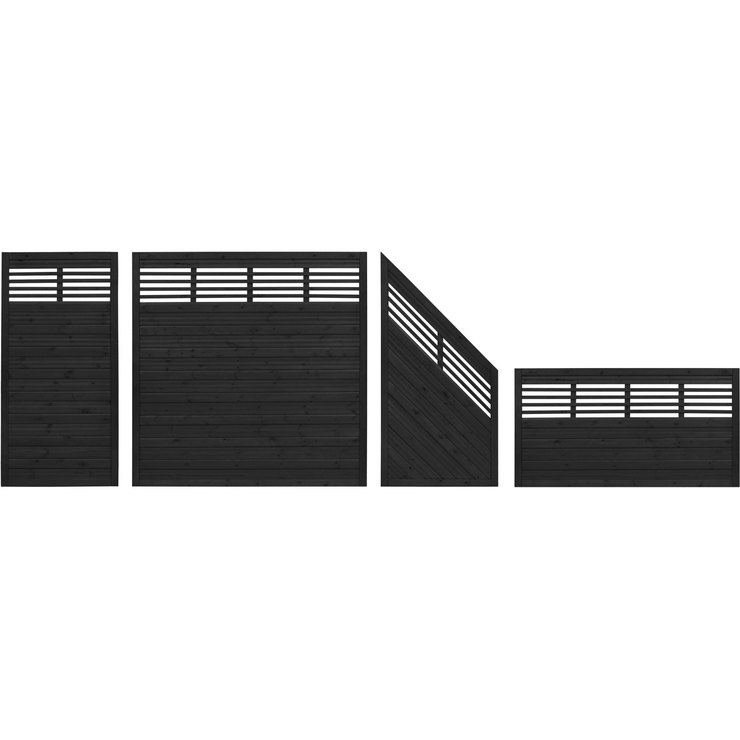 Sichtschutzzaun Nicea, Anthrazit, 180x90cm, Kiefernholz mit gewellten Lamellen. Elemente für Garten und Terrasse.