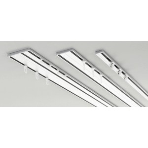 Weiße Gardinia Aluminium Vorhangschiene, 1-läufig, 250 cm, zur Deckenmontage.