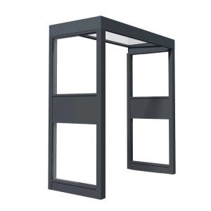 Palram Vordach Sophia 2150 mit Seitenwänden, klar, Alu anthrazit, 95x215 cm. Haustürüberdachung für Wetterschutz.