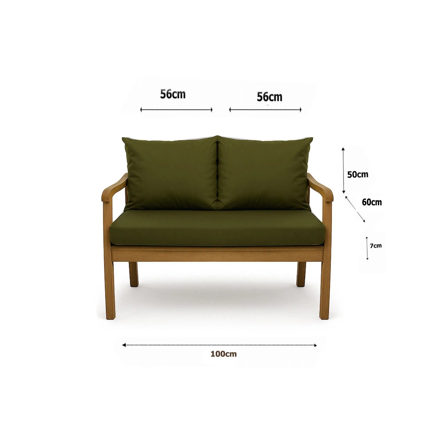 Setgarden Mix Bench Kissen, grüne Bankauflage für 2-Sitzer Gartenbank, 100x60 + 2x50x56cm.