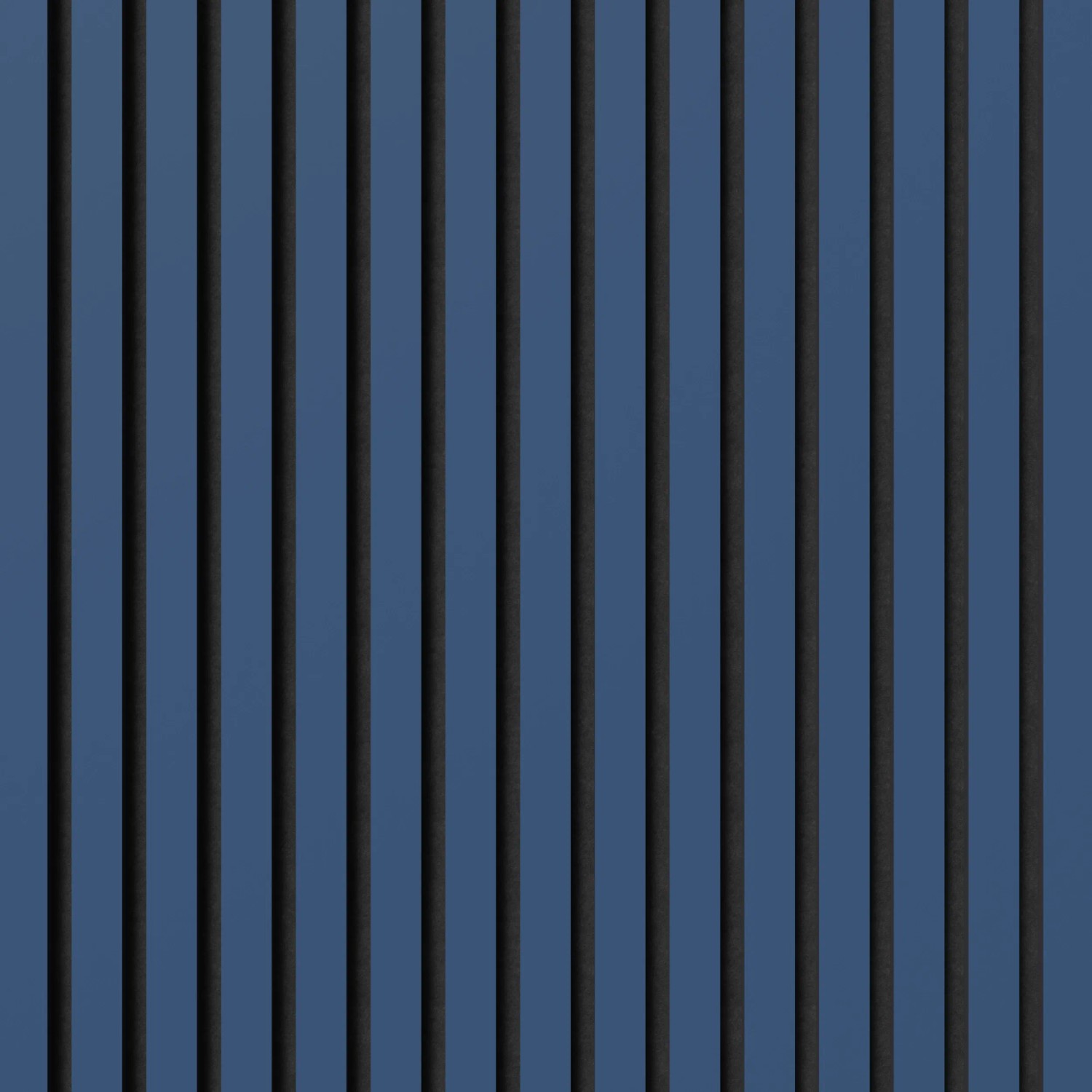 Akustikpaneel Linoleum Midnight Blue mit schwarzen MDF-Leisten und Filz für Wand und Decke.