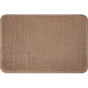 Beige Badematte (40x60 cm) aus Polyester, flauschiger Badteppich für das Badezimmer.