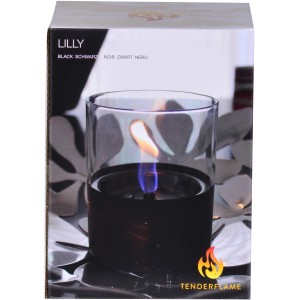 Tenderflame Tischfeuer Lilly, schwarzes Glas, 250 ml, Deko-Kamin für gemütliche Atmosphäre.