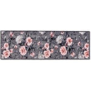 Graue Astra Sauberlaufmatte mit Blumenmuster, 50x150 cm. Fußmatte für den Eingangsbereich.