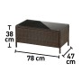 Detailansicht Tisch des braunen 4-tlg. Polyrattan Gartenmöbel-Sets Canera mit Glasplatte und Maßangaben.