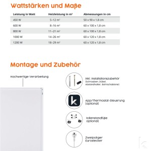 Könighaus Infrarotheizung Holzpaneel 1000W Weiß: Details zu Leistung, Montage und Zubehör.