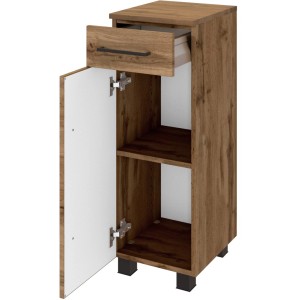 Held Möbel Unterschrank Rom, 30 cm breit, Wotaneiche Dekor mit Schublade und offener Tür.