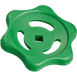 Grüner Ventilgriff aus Kunststoff für Durchgangsventile, Handrad zum Aufsetzen.