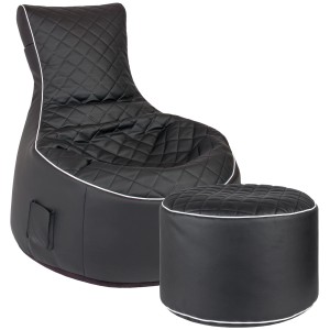 Schwarzer Sitting Point Sessel Swing Modo mit Fußhocker, Kunstlederoptik und Rautenmuster.