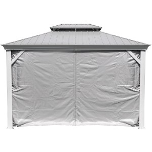 Sojag Vorhang-Set für Messina Pavillon 12x16, taupe. Seitenteile mit Reißverschluss geschlossen.
