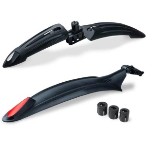 Sportisfaction Fahrrad Schutzblech Set für 26-29 Zoll MTB, Fully, E-Bike. Schwarz mit Reflektoren und Adaptern.