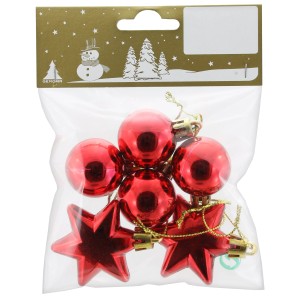 Weihnachts-Deko Kugeln- und Sterne-Set aus Kunststoff 4 cm Rot 6-teilig