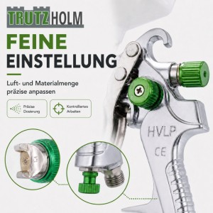 TRUTZHOLM HVLP Lackierpistole mit 3 Edelstahldüsen 1,4mm 1,7mm 2,0mm 600ml Becher