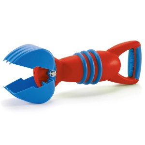 Roter Hape Sandspielzeug Greifer aus Kunststoff für Kinder zum Spielen im Sand.