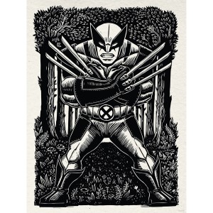 Komar Wandbild Marvel Wolverine Lino-Cut 30 cm x 40 cm Schwarz-Weiß