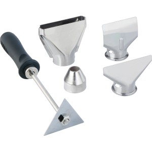 Zubehörset für LUX Heißluftpistole HLP-2000: Schaber, Abstrahl-, Reduzier- und Reflektordüse.