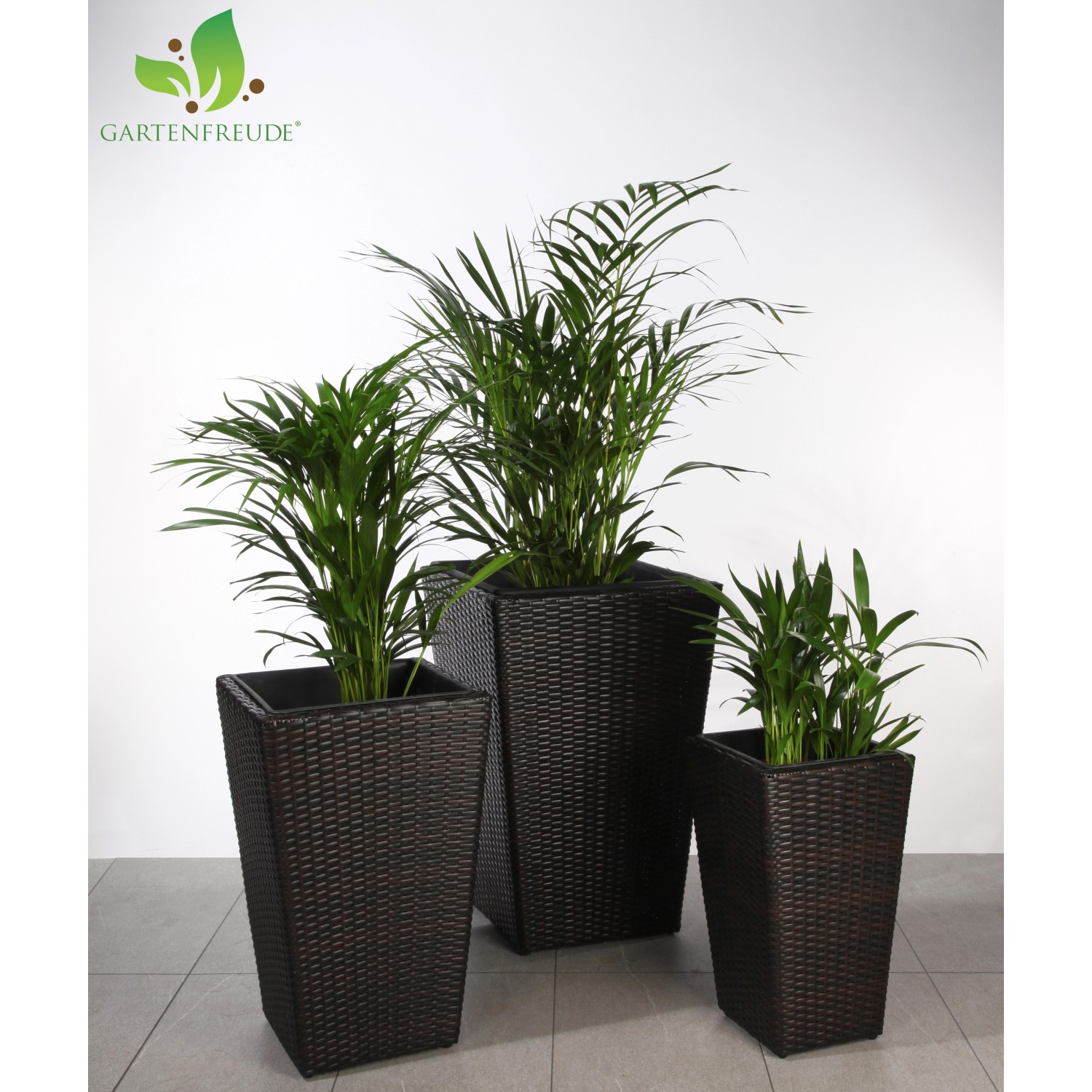 Gartenfreude Pflanzkübel Polyrattan Bicolour Braun Größe XL 3erSet