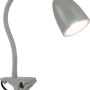 Graue LED-Klemmleuchte Vidorni mit flexiblem Hals für punktgenaue Beleuchtung.