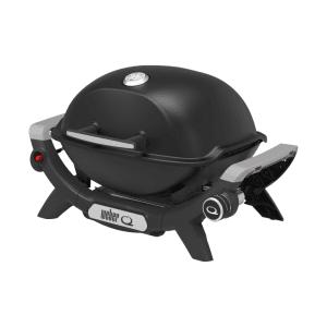 Schwarzer Weber Gasgrill Q1100N mit Deckelthermometer und Alugussgehäuse.