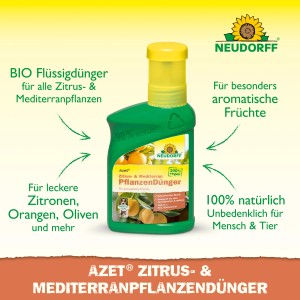 Neudorff Azet Plus Zitrusdünger, 250ml Flasche für gesunde Mediterranpflanzen.