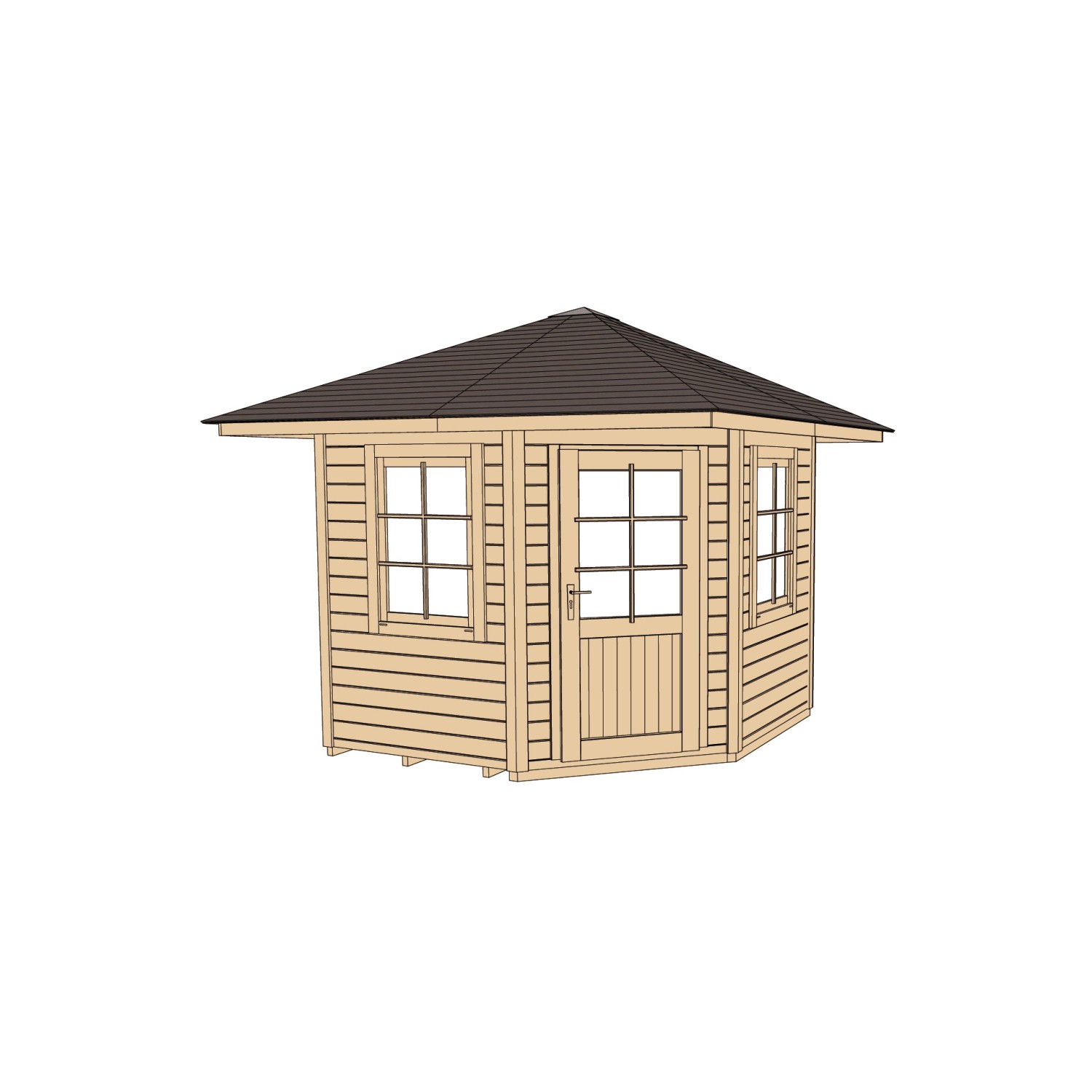 Unbehandeltes Weka Holz-Gartenhaus mit Zeltdach, 380 cm breit. Naturholz mit Fenster und Tür.