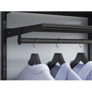 Schwarze Metall-Wandschiene, 2-reihig, 200 cm, als Basis für Regalsysteme.