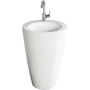 Weißer AquaSu litO Waschplatz, Ø 52,5 cm, mit Armatur. Handwaschbecken für kleine Bäder.