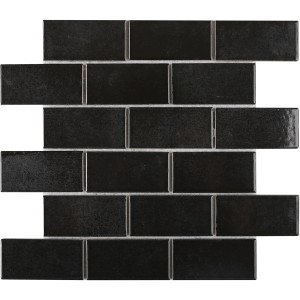 Mosaikmatte Castello Brick, Keramik, schwarz, 30,3x30,6 cm, für Wandgestaltung im Innenbereich.