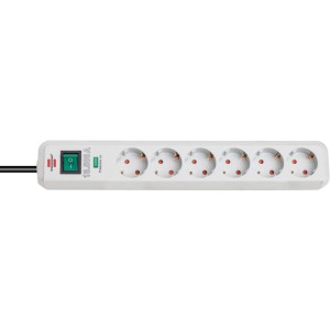 Brennenstuhl Eco-Line Steckdosenleiste, 6-fach, grau, mit Überspannungsschutz und 1,5 m Kabel.