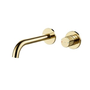 Emke Waschtischarmatur Unterputz, champagnergold. Moderner Wasserhahn für Wandmontage mit Auslauf und Einhebelmischer.
