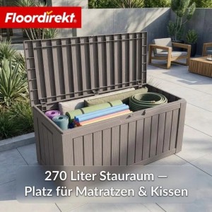 Floordirekt Gartenbox Holzoptik Wetterfest Auflagenbox Kissenbox Braun 270 L