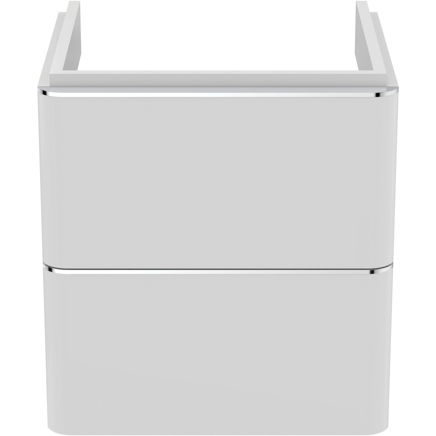 Ideal Standard Adapto Waschbeckenunterschrank, Weiß Hochglanz, 47 cm breit, mit zwei Schubladen.