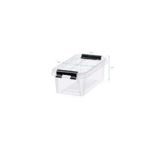Transparente SmartStore Aufbewahrungsbox Classic 0,3 l mit Deckel und schwarzen Clips.